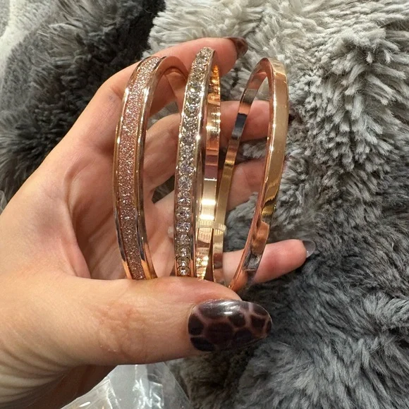 Charming Charlie Rose Gold Crystal & Glitter Bangle Bracelet Set - Picture 2 of 3